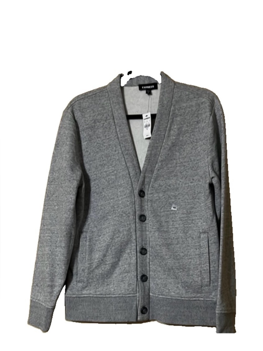 Express Gray Cardigan Sweater V-Neck Ribbed Cuffs
